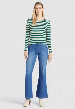 Khujo SICHUAN T Shirt à Manches Longues Grün Beige Gestreift Femme