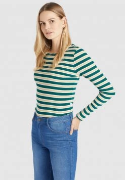 Khujo SICHUAN T Shirt à Manches Longues Grün Beige Gestreift Femme -khujo Soldes 2b4c477ae8f54f86b00a3add58b4be3b