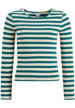 Khujo SICHUAN T Shirt à Manches Longues Grün Beige Gestreift Femme -khujo Soldes 4332d4be80354e19928c266fa2a3ab22