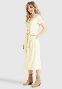 Khujo Femme GOYA Robe Chemise Gelb Weiß Geblümt -khujo Soldes 518b2fd2f5594856a8982c106e6e3188