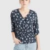 Khujo Femme RINALDA Blouse Blau Weiß Geblümt -khujo Soldes 5664369eac1c4deaa5698e844477dec2
