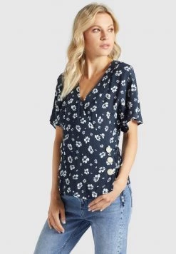 Khujo GIOVANNA Blouse Blau Weiß Geblümt Femme -khujo Soldes 64bd5adaf4e34964bc1f3c4b750fb4bc