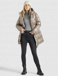 Khujo WENCKE SHINY Veste D'hiver Taupe Glänzend Femme -khujo Soldes 707053aa0b5945f3ab99410d716c8831