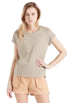 Khujo BABSI T Shirt Imprimé Weiß Ocker Gestreift Femme