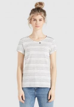 Khujo Femme RAFAELA T Shirt Imprimé Weiß Schwarz Gestreift