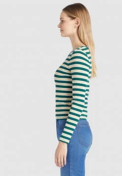 Khujo SICHUAN T Shirt à Manches Longues Grün Beige Gestreift Femme -khujo Soldes c262603868704f00815065a5a9d134f8