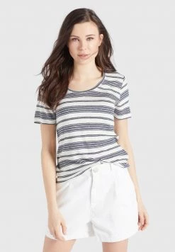 Khujo PERGOLA T Shirt Basique Naturweiß Dunkelblau Gestreift Femme