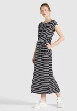 Khujo CRISTELLA Robe Longue Schwarz Weiß Gestreift Femme -khujo Soldes d90ff268429f4fbfb396a438e1a08dcc