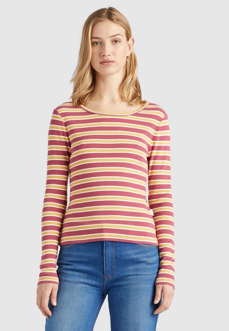 Khujo Femme SICHUAN T Shirt à Manches Longues Rosa Ocker Gestreift 3 Khujo Femme SICHUAN T Shirt à Manches Longues Rosa Ocker Gestreift