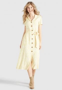 Khujo Femme GOYA Robe Chemise Gelb Weiß Geblümt