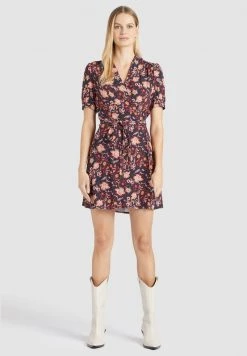 Khujo Femme FROMMET Robe De Jour Orange Rot Gemustert -khujo Soldes e1a3f19d103d473cad2a18ab0bd6edcc