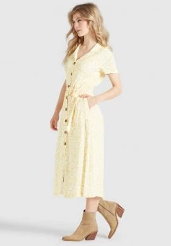 Khujo Femme GOYA Robe Chemise Gelb Weiß Geblümt -khujo Soldes e6a635bac0f34c54a1e822463ed114d6