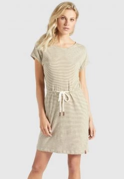 Khujo ANNEMARIE Robe En Jersey Weiß Ocker Gestreift Femme