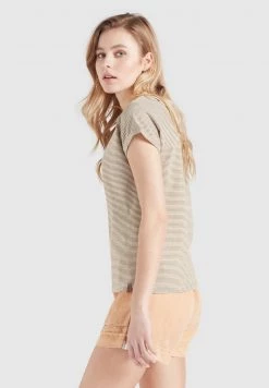 Khujo BABSI T Shirt Imprimé Weiß Ocker Gestreift Femme -khujo Soldes f114b2e04f43466495f9c4d6740c9d12
