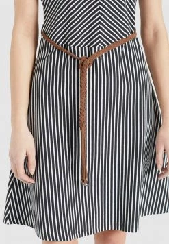 Khujo Femme LEIFA Robe De Jour Dunkelblau Weiß Gestreift -khujo Soldes f13b10be080145fcb2edf6ef1d8218ff