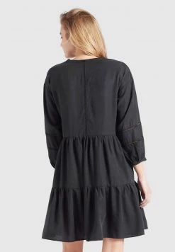 Khujo Femme CREPES Robe De Jour Schwarz -khujo Soldes f746a911c88248b8858b75479274ab69