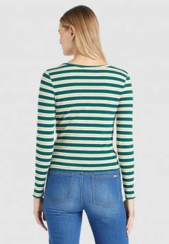 Khujo SICHUAN T Shirt à Manches Longues Grün Beige Gestreift Femme -khujo Soldes f867f12ac3534b67a9d71fe97cbeaeb5
