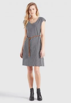 Khujo Femme LEIFA Robe De Jour Dunkelblau Weiß Gestreift -khujo Soldes fb1a0eb46bf8452b84f50535030081ef